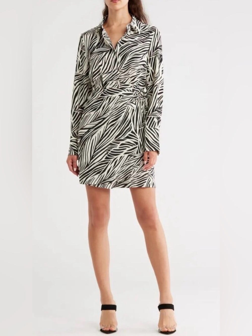 Sam Edelman Black & White Zebra Print Long Sleeve Wrap Dress
